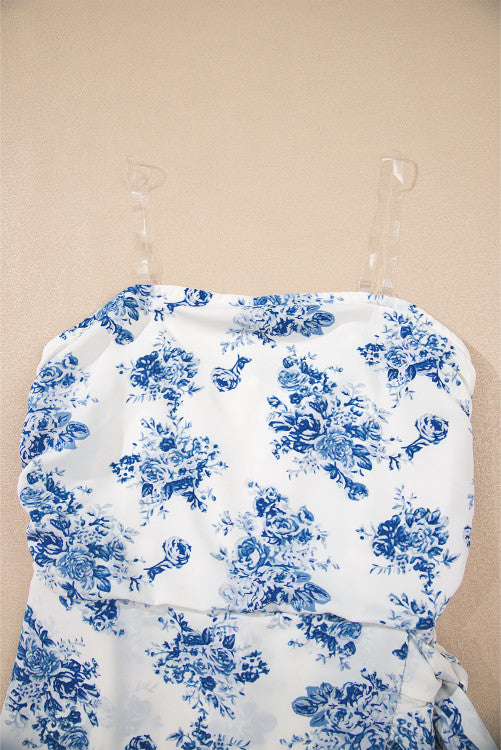 SKY BLUE FLORAL STRAPLESS ROMPER