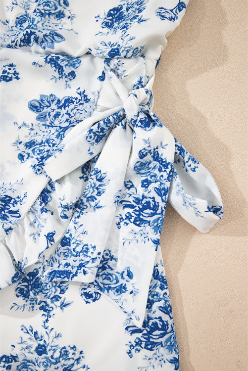 SKY BLUE FLORAL STRAPLESS ROMPER