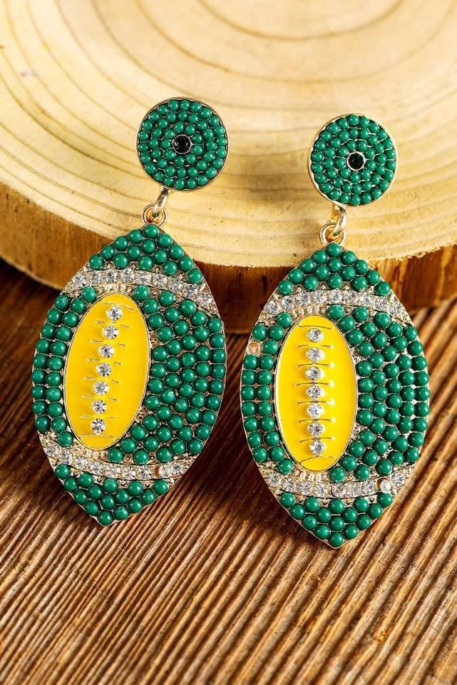 Green Football Earrings