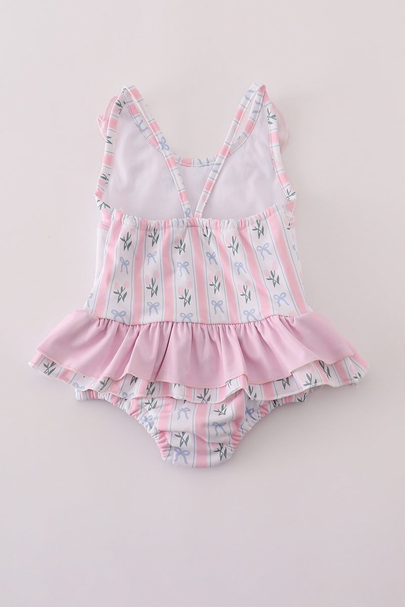 PINK BOW EMBROIDERY SWIMSUIT UPF50+