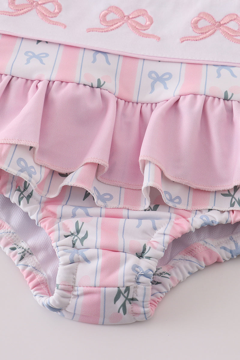 PINK BOW EMBROIDERY SWIMSUIT UPF50+