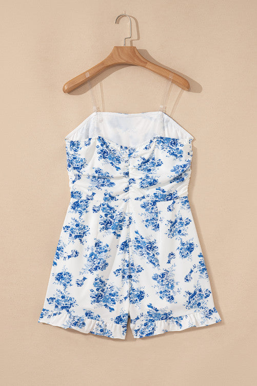 SKY BLUE FLORAL STRAPLESS ROMPER
