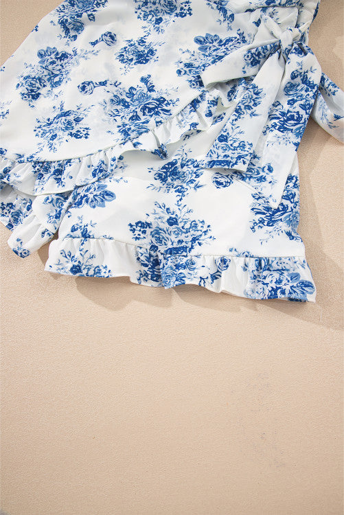 SKY BLUE FLORAL STRAPLESS ROMPER
