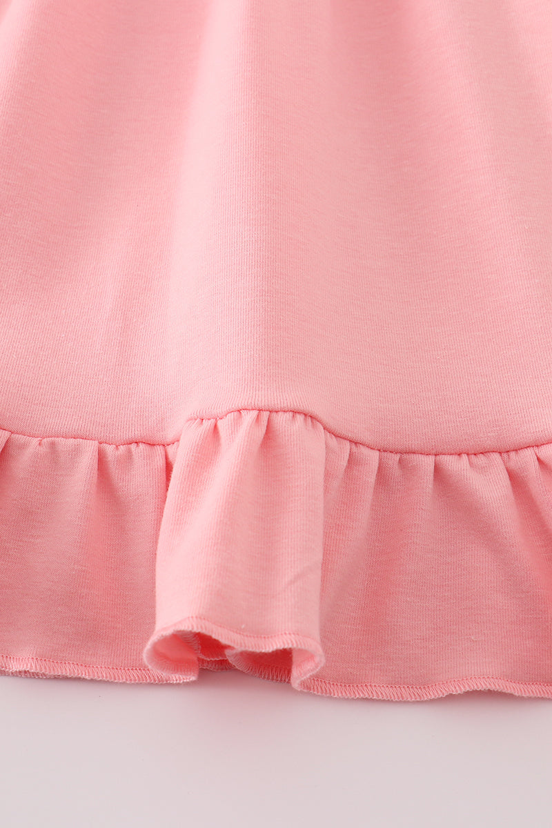 PINK APPLE PENCIL APPLIQUE RUFFLE DRESS