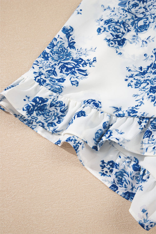 SKY BLUE FLORAL STRAPLESS ROMPER