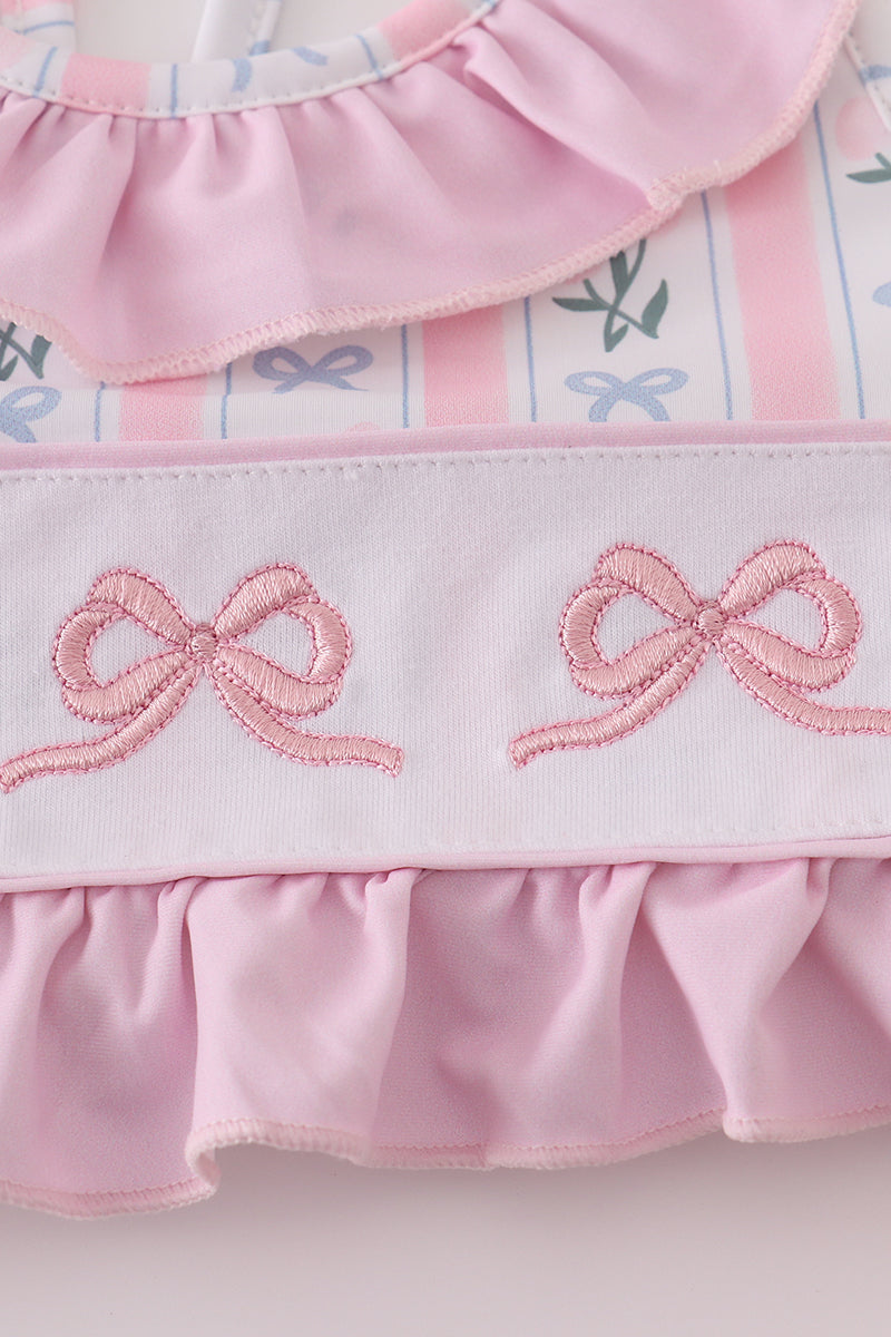 PINK BOW EMBROIDERY 2PC SWIMSUIT UPF50+