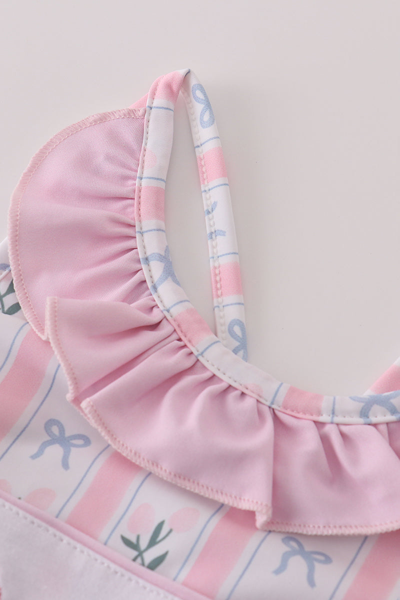 PINK BOW EMBROIDERY SWIMSUIT UPF50+