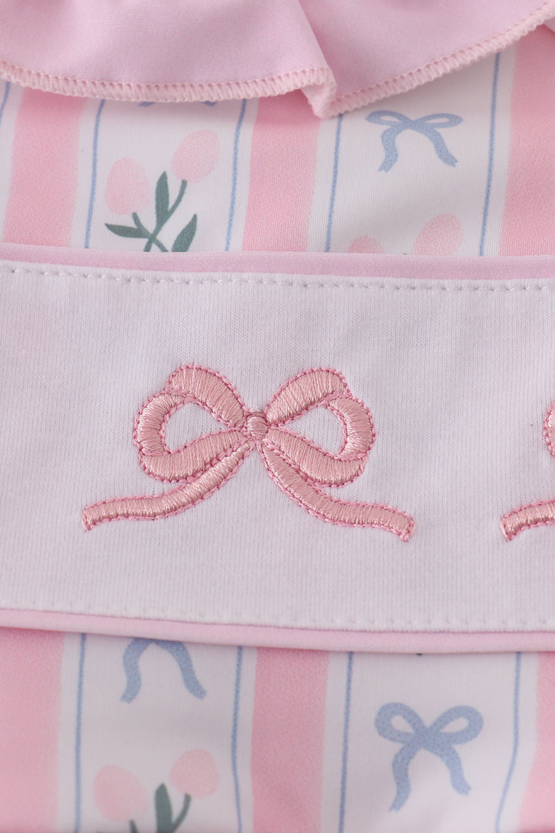 PINK BOW EMBROIDERY SWIMSUIT UPF50+