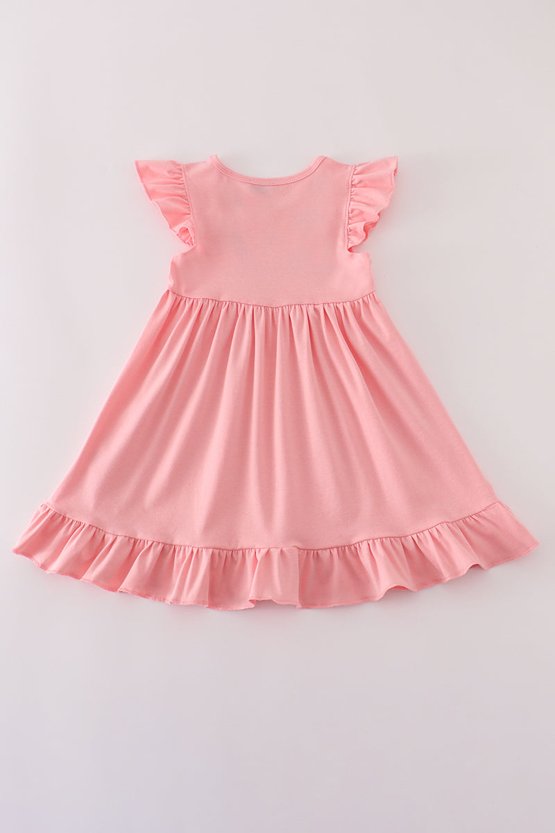 PINK APPLE PENCIL APPLIQUE RUFFLE DRESS