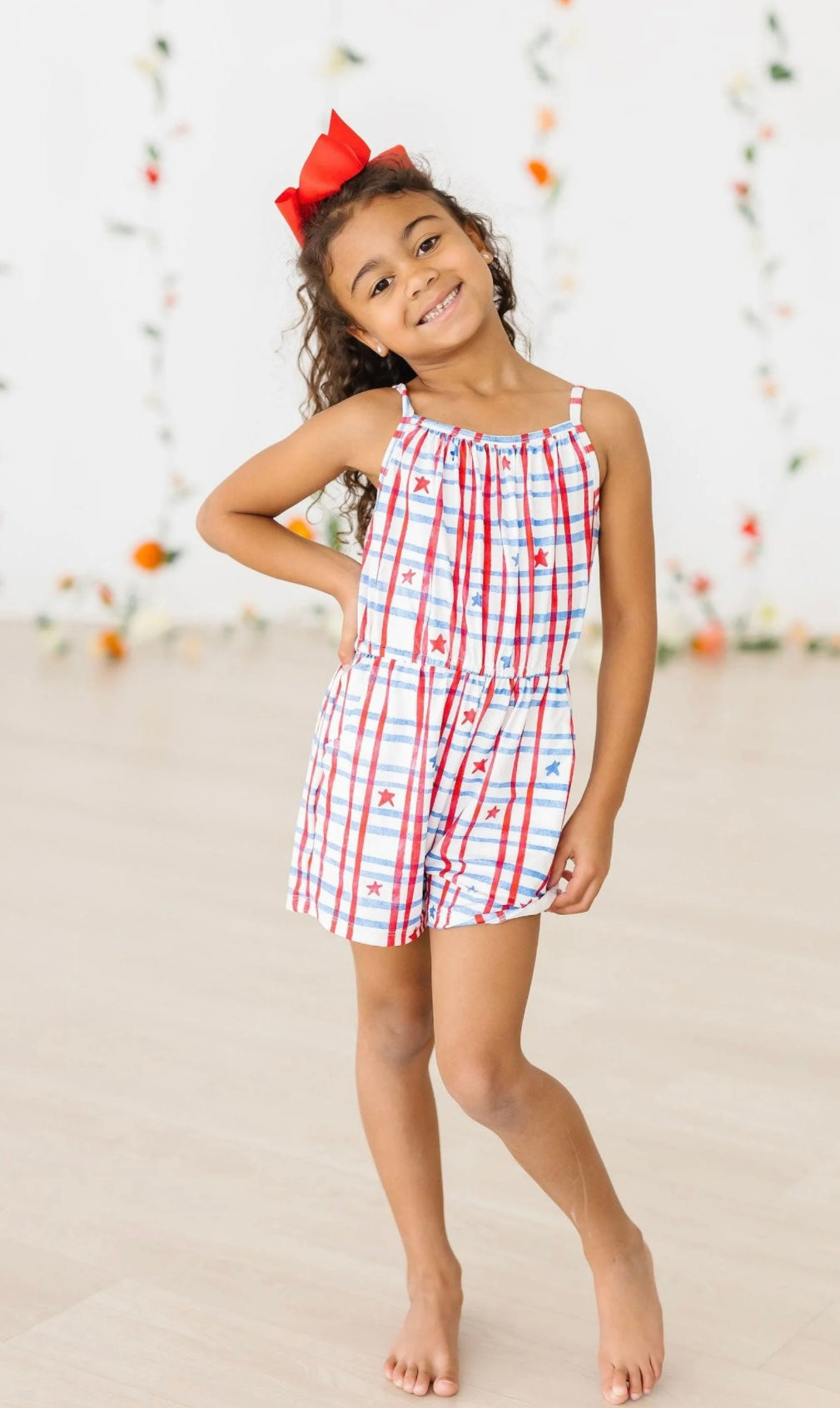 PATRIOTIC PLAID STRAPPY PLAY ROMPER