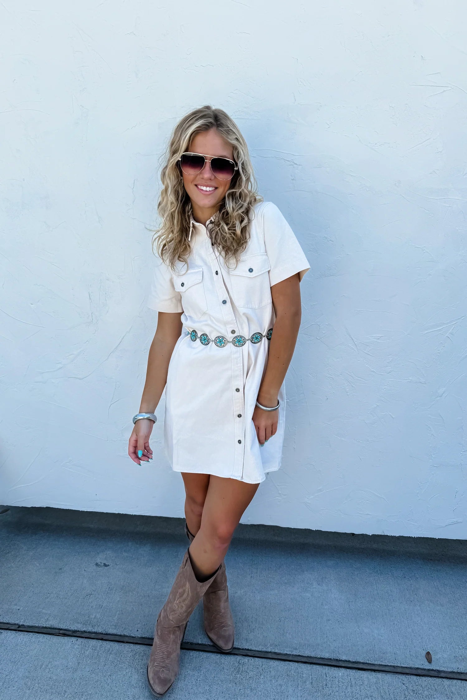cream denim dress LILA DENIM DRESS IN CREAM Medium
