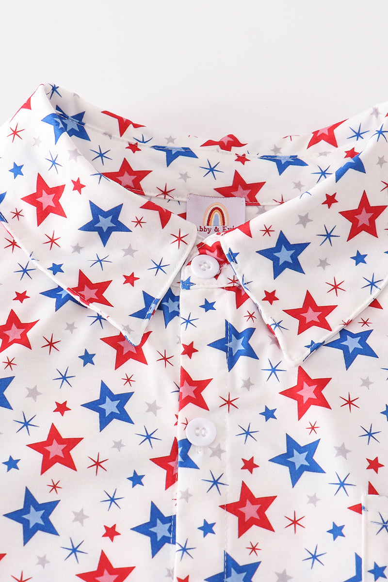 Patriotic Star Print Men Shirt