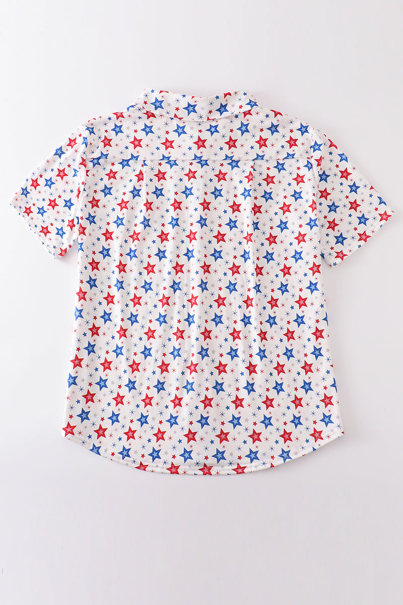 Patriotic Star Print Men Shirt