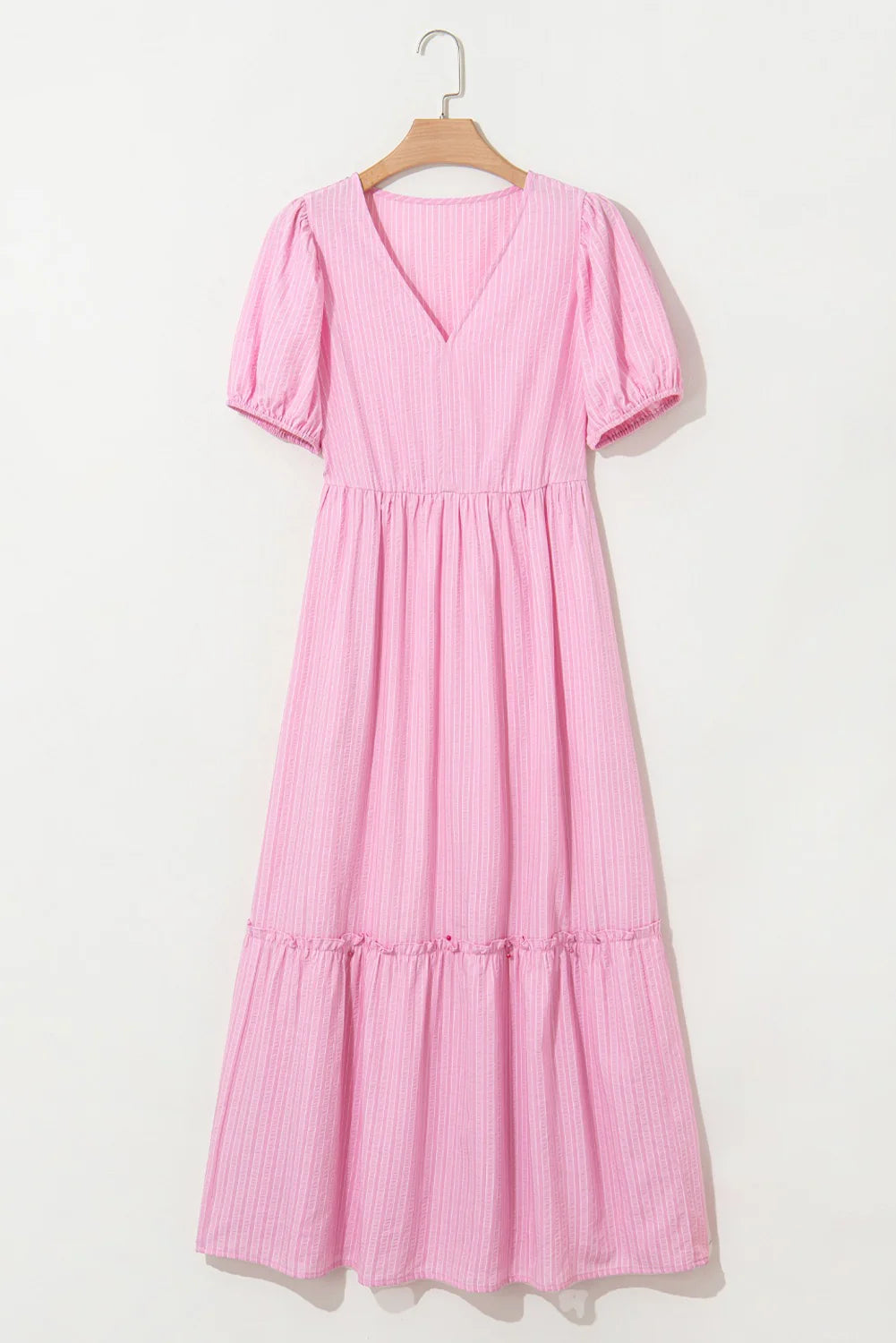 PINK STRIPPED PUFF SLEEVE MAXI