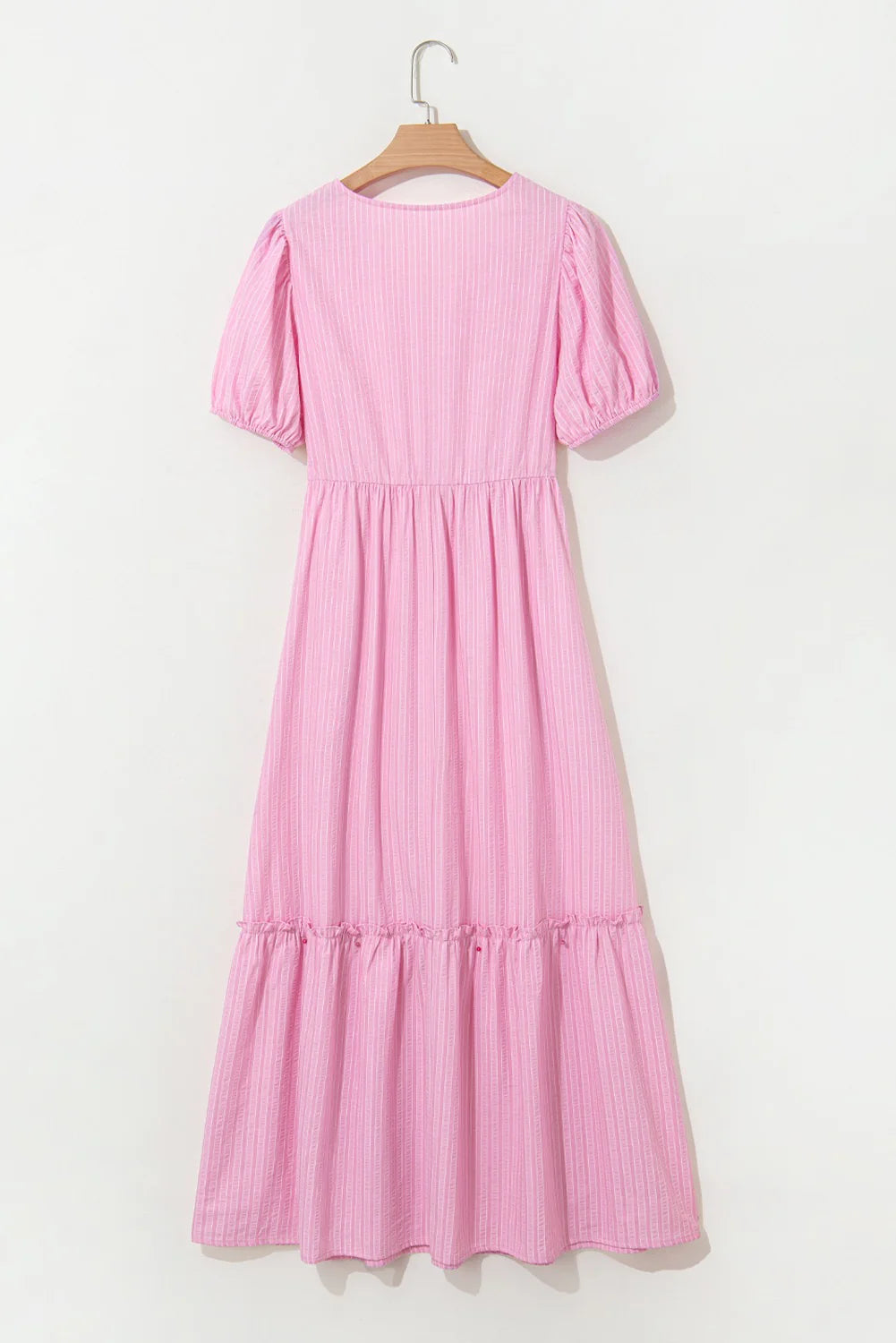 PINK STRIPPED PUFF SLEEVE MAXI