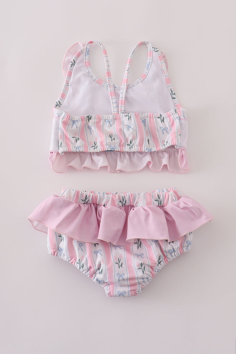 PINK BOW EMBROIDERY 2PC SWIMSUIT UPF50+