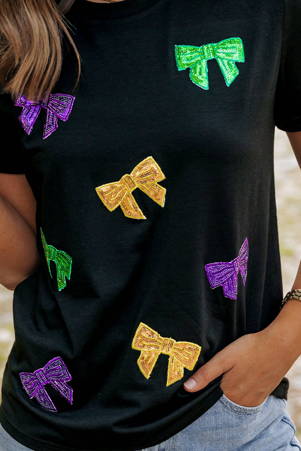 Mardi Gras Sequin Bow Shirt