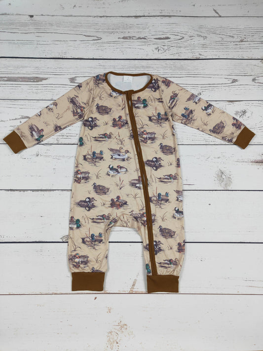 Baby Boy Duck Printed Zipper Romper