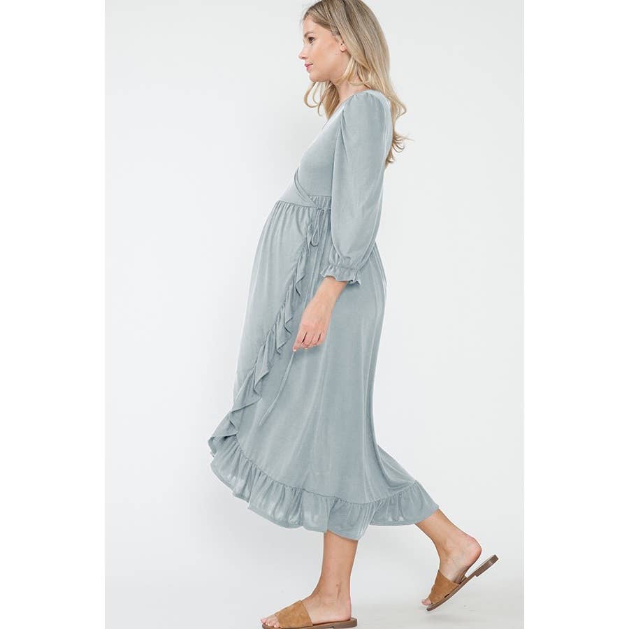 Maternity Front Overlap Waist Ruched Frill Detail Maxi Dress