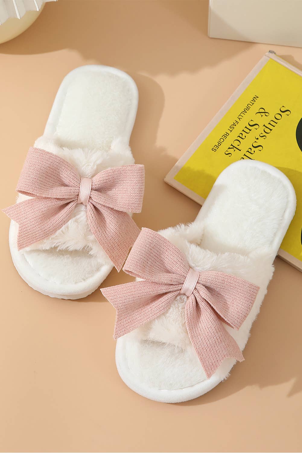 Bow Knot Decor Plush Slippers | US6-11