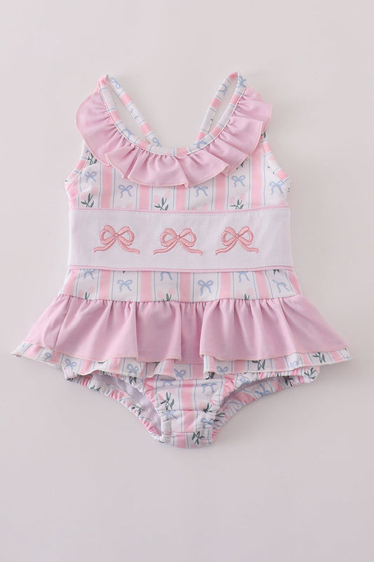 PINK BOW EMBROIDERY SWIMSUIT UPF50+