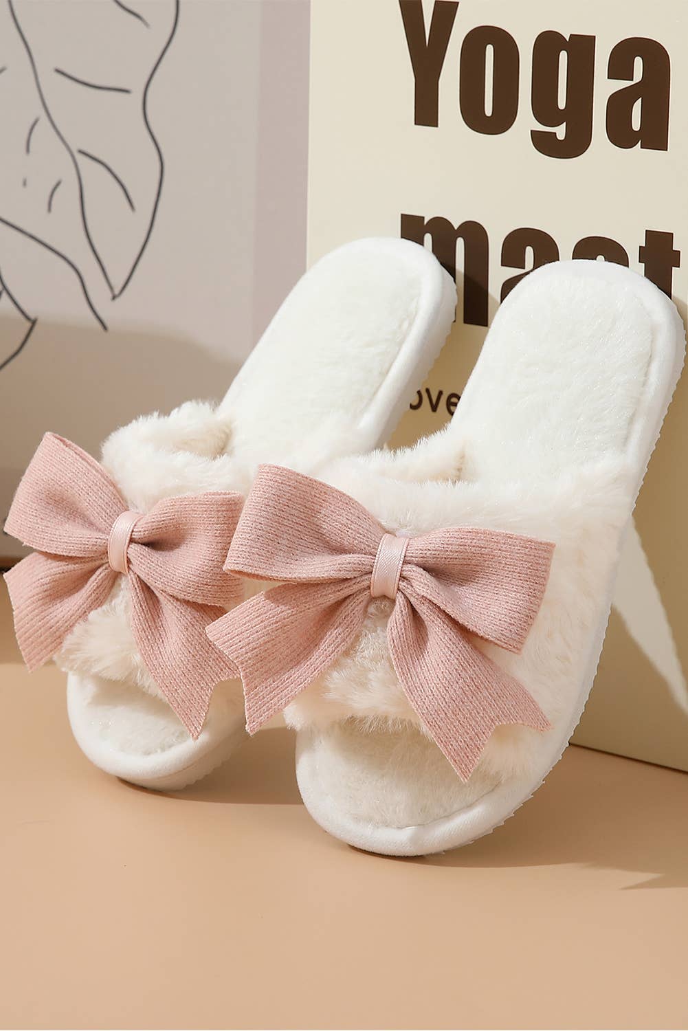 Bow Knot Decor Plush Slippers | US6-11