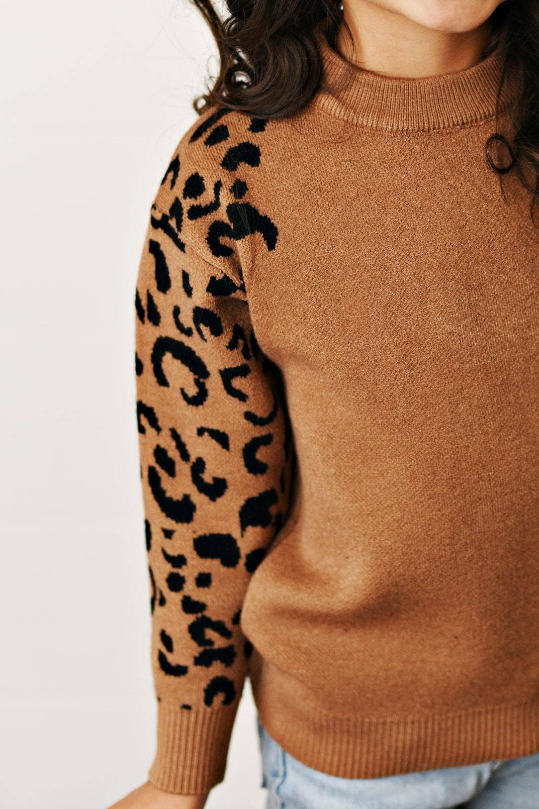 Brown Leopard Print Crew Neck Sweater