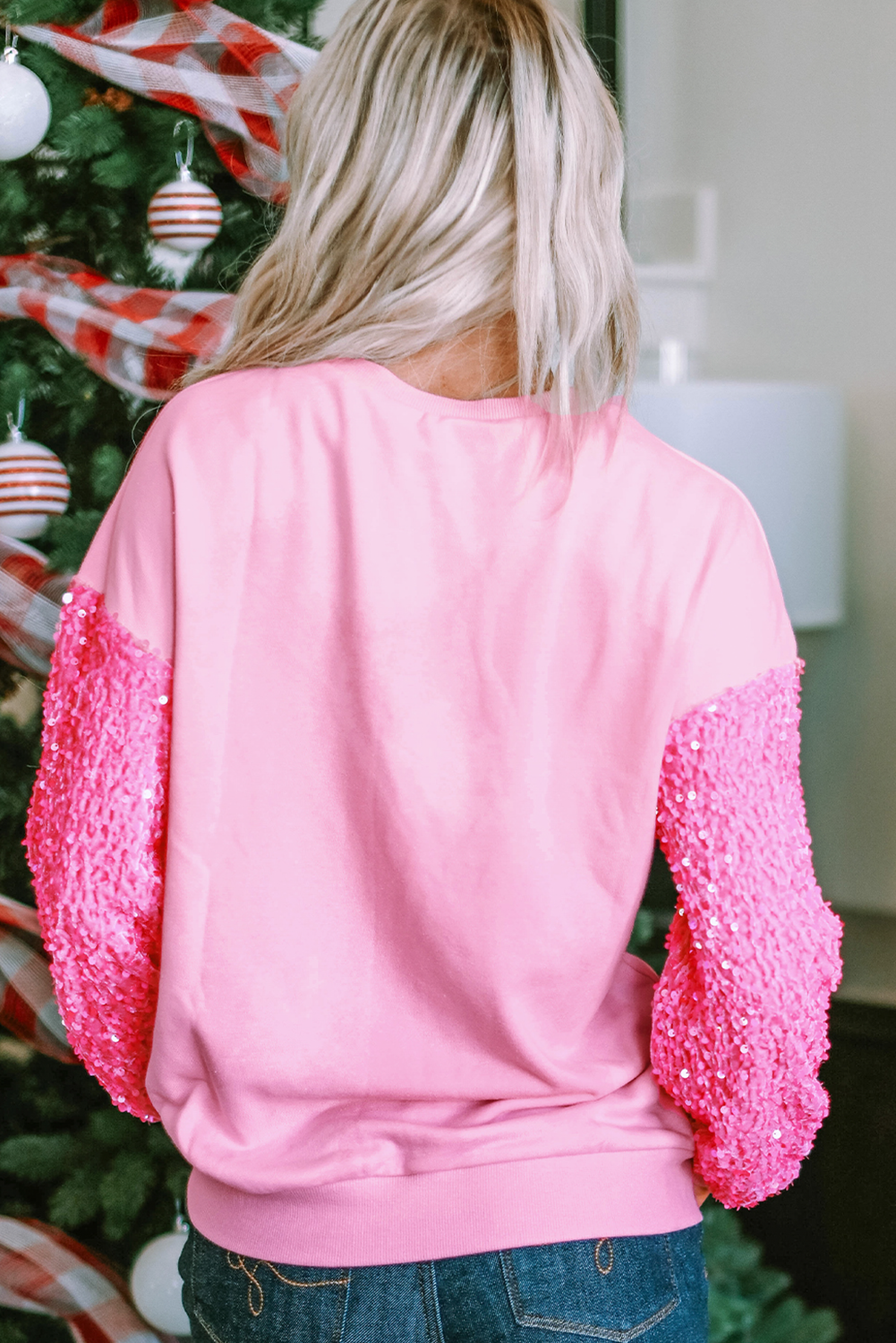 Santa Christmas Graphic Sequin Sleeve Top