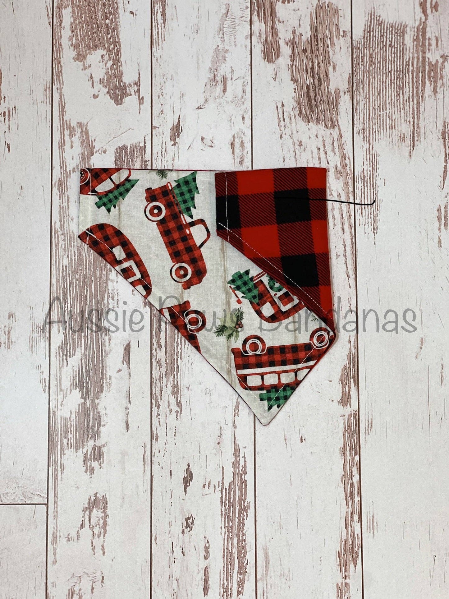 Christmas Trucks & Plaid Reversible Bandana