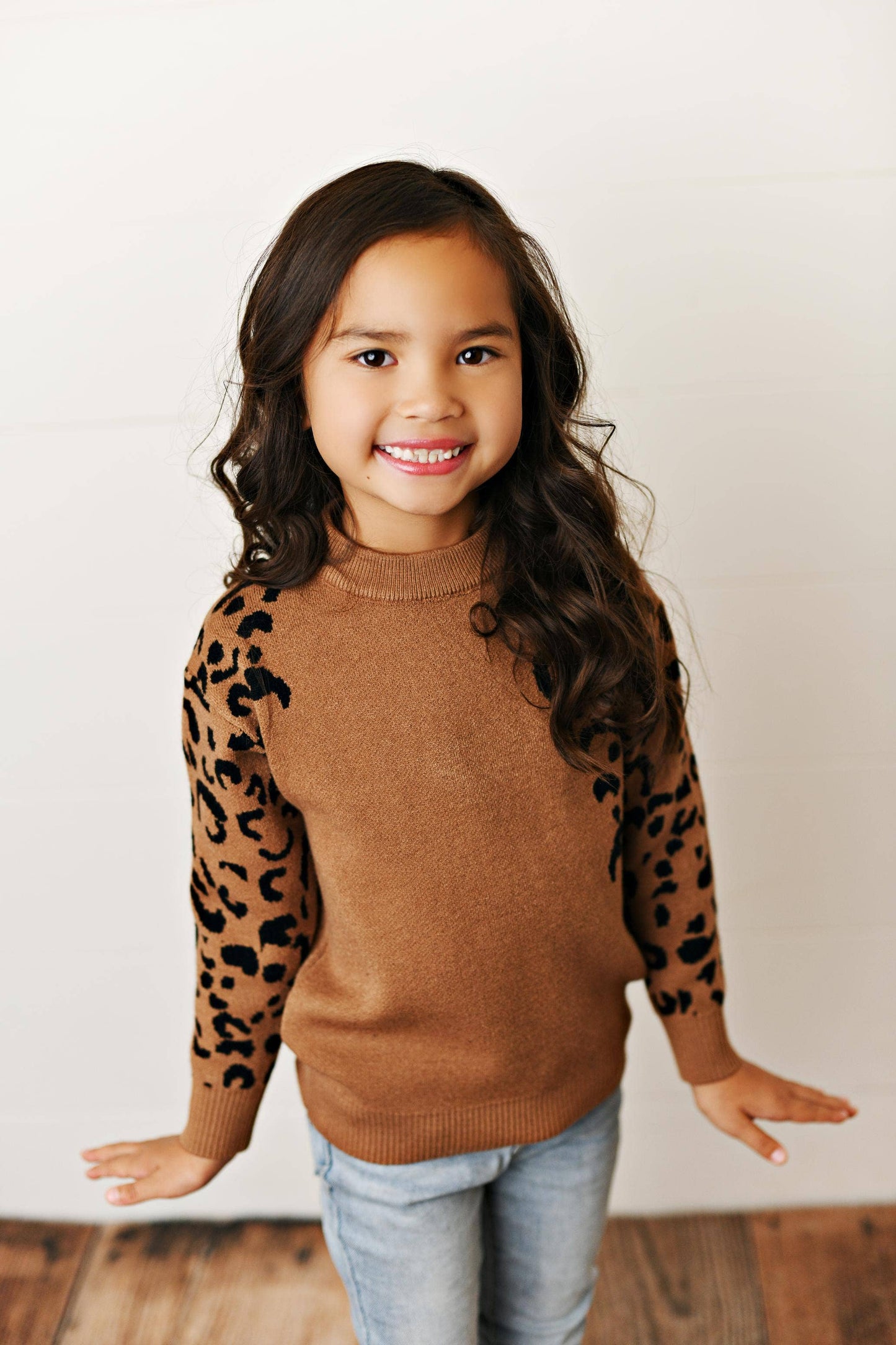 Brown Leopard Print Crew Neck Sweater