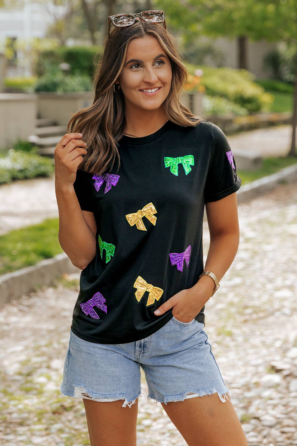 Mardi Gras Sequin Bow Shirt