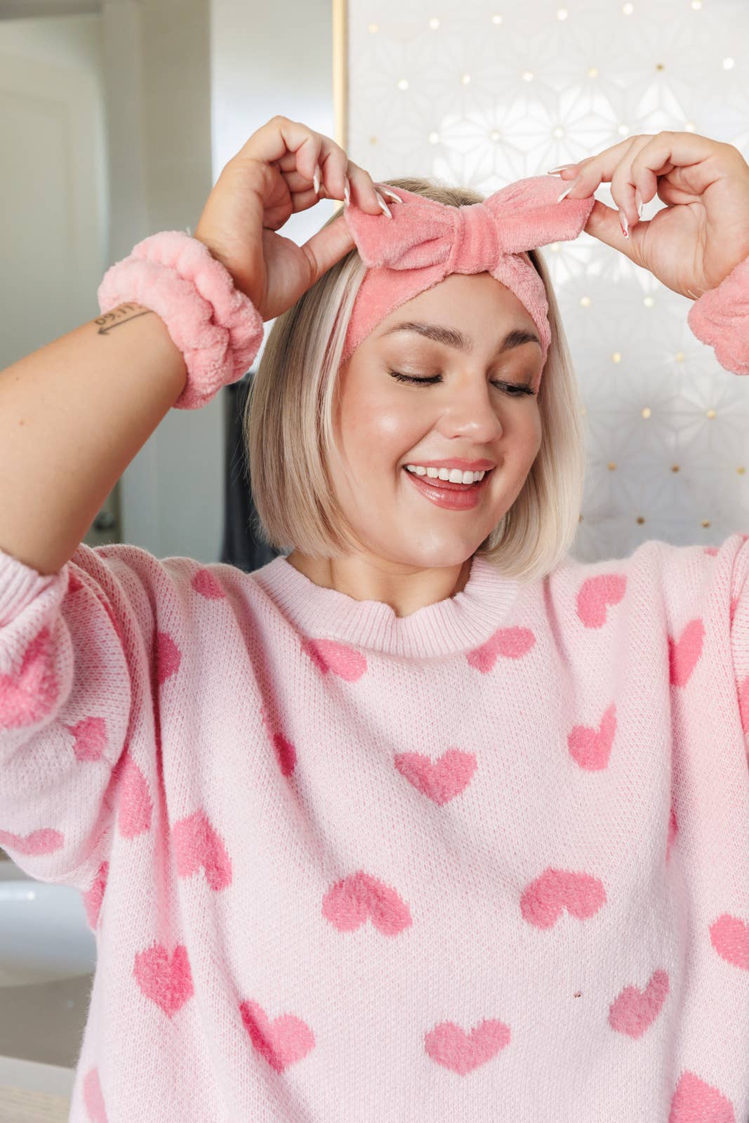 Effortless Days Stretchy Headband & Wristband Set in Heathered Pink