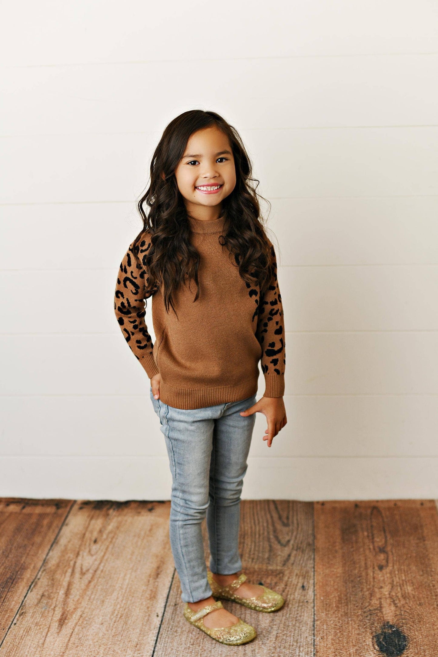 Brown Leopard Print Crew Neck Sweater