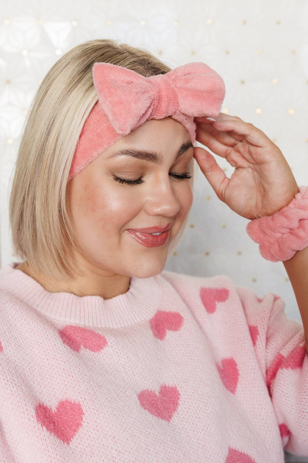 Effortless Days Stretchy Headband & Wristband Set in Heathered Pink