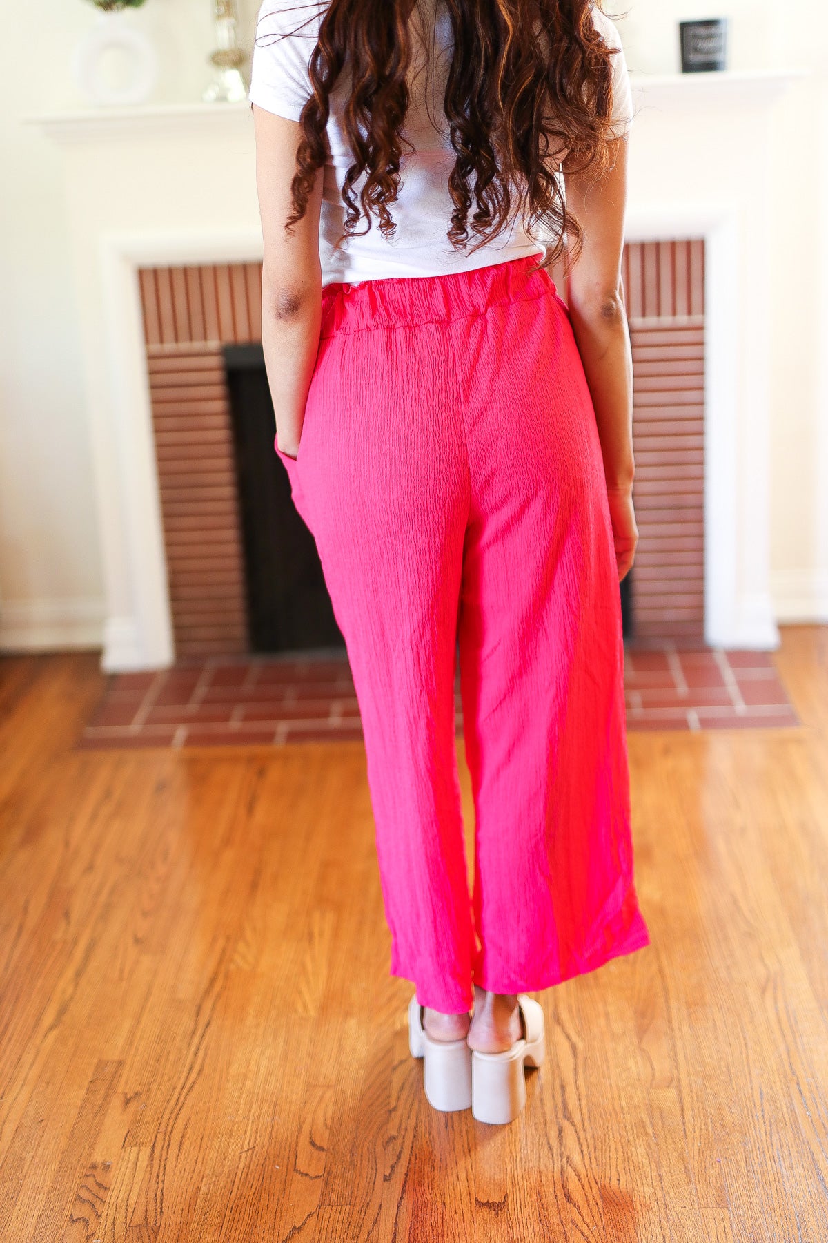 HOT PINK CRINKLE CINCH WAIST BOTTOMS