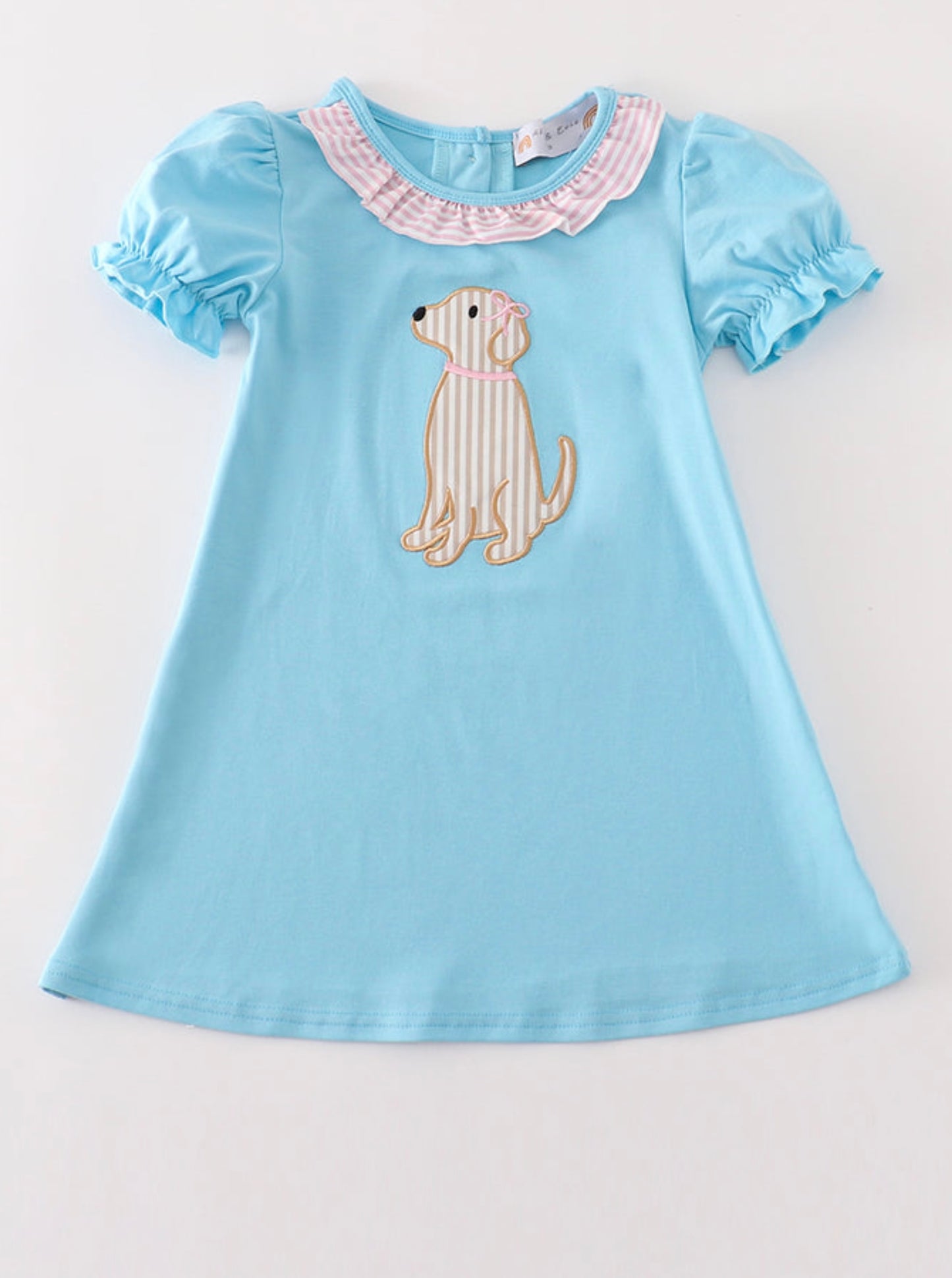 Blue Puppy Appliqué Dress