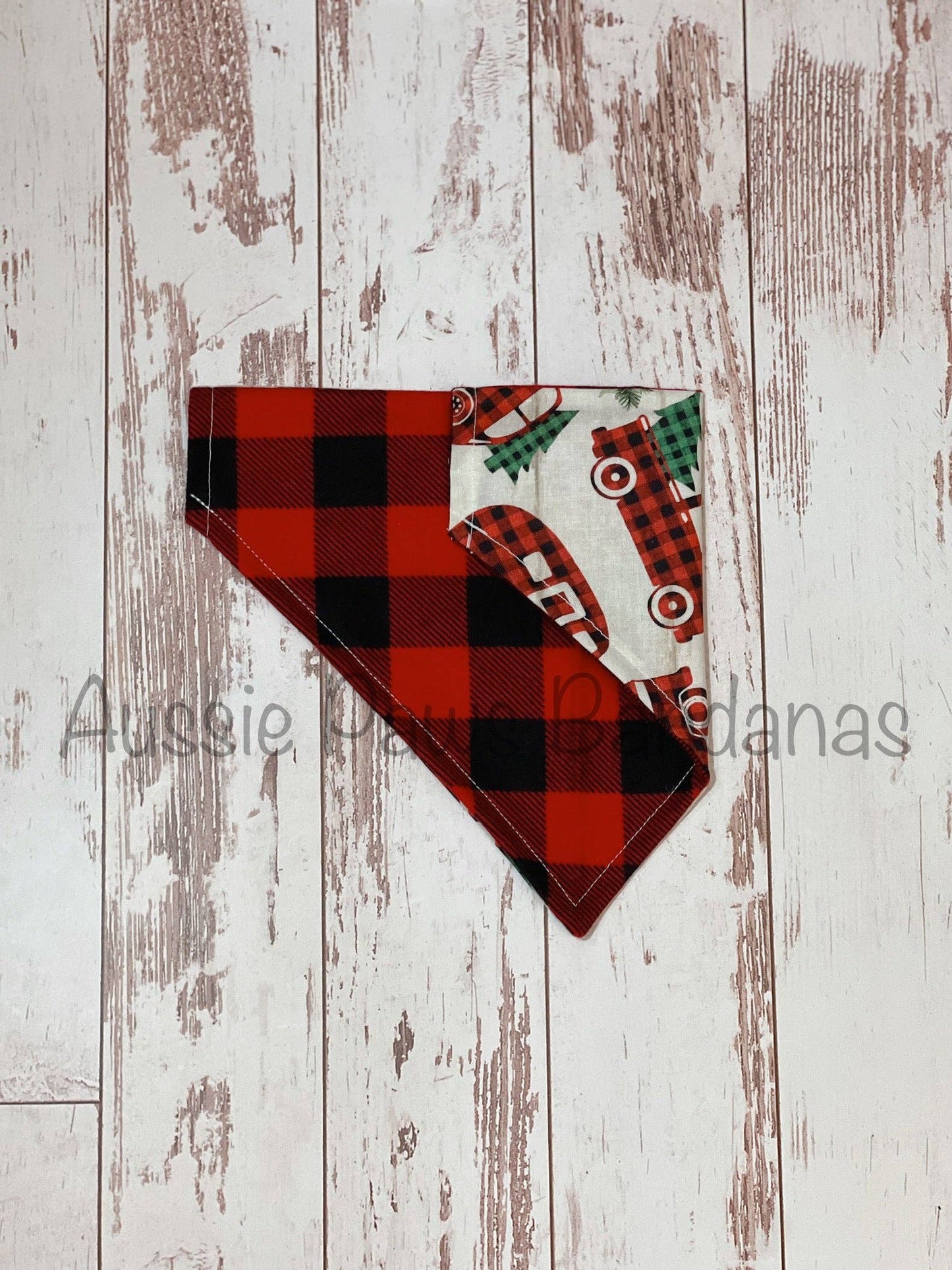 Christmas Trucks & Plaid Reversible Bandana