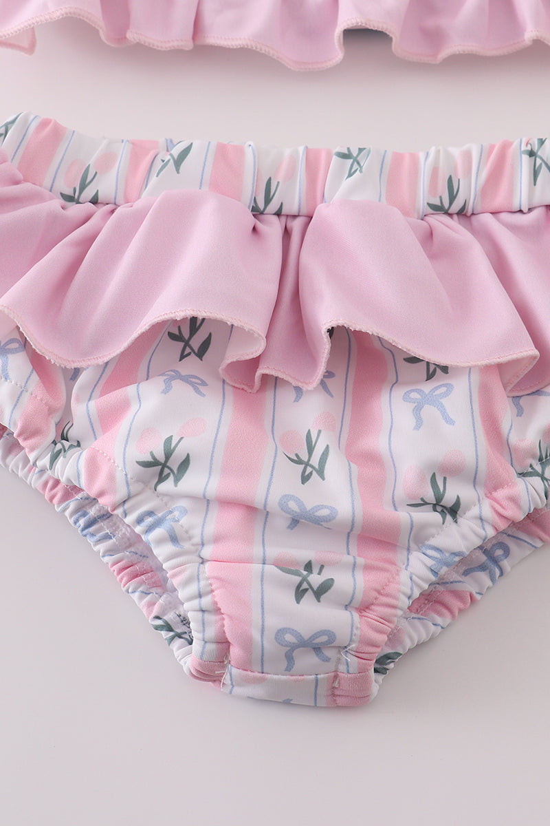 PINK BOW EMBROIDERY 2PC SWIMSUIT UPF50+