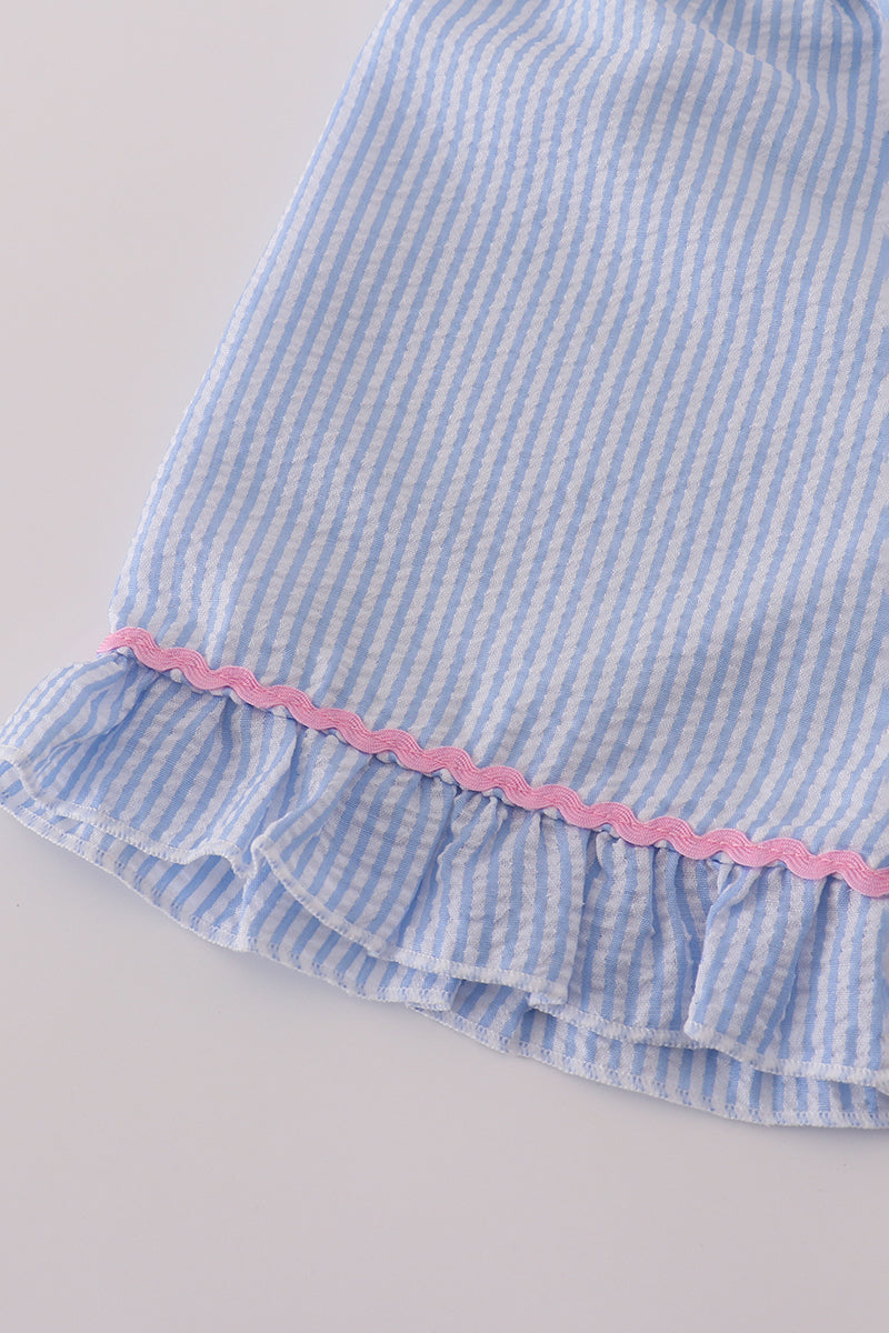 BLUE MOUSE APPLIQUE BOW RUFFLE SHORTS SET