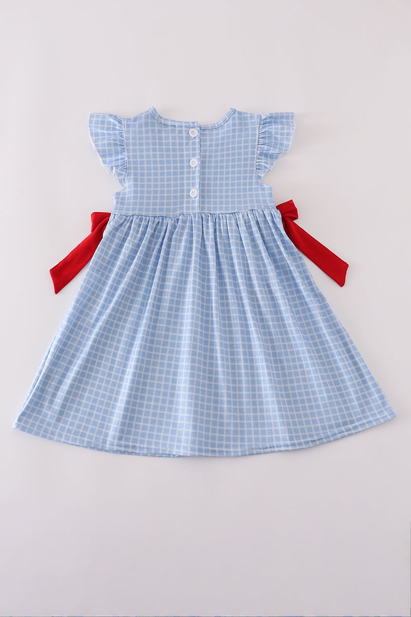 BLUE APPLE BUS EMBROIDERY SMOCKED