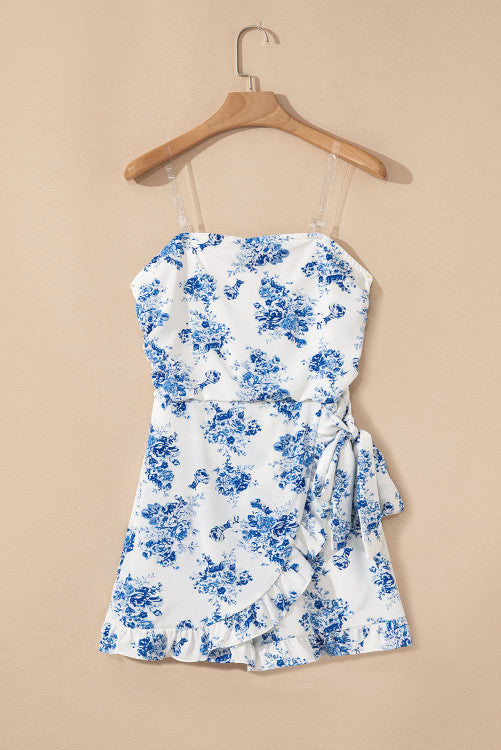 SKY BLUE FLORAL STRAPLESS ROMPER