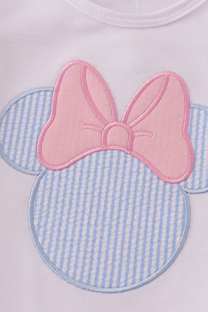 BLUE MOUSE APPLIQUE BOW BLOOMER SET