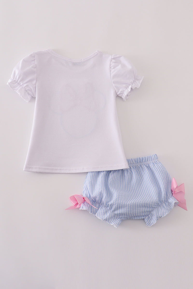 BLUE MOUSE APPLIQUE BOW BLOOMER SET