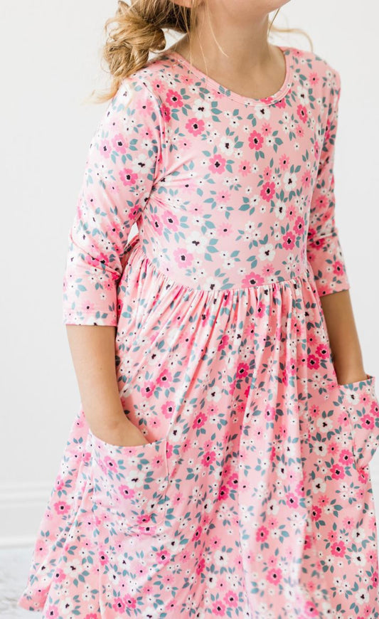 AZALEA 3/4 SLEEVE POCKET TWIRL DRESS