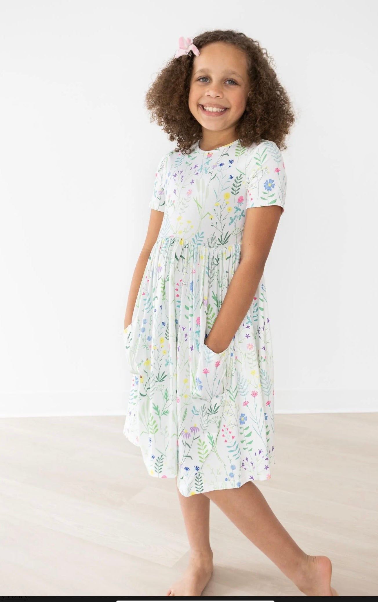 SPRING DANDELION FLORAL S/S POCKET TWIRL DRESS