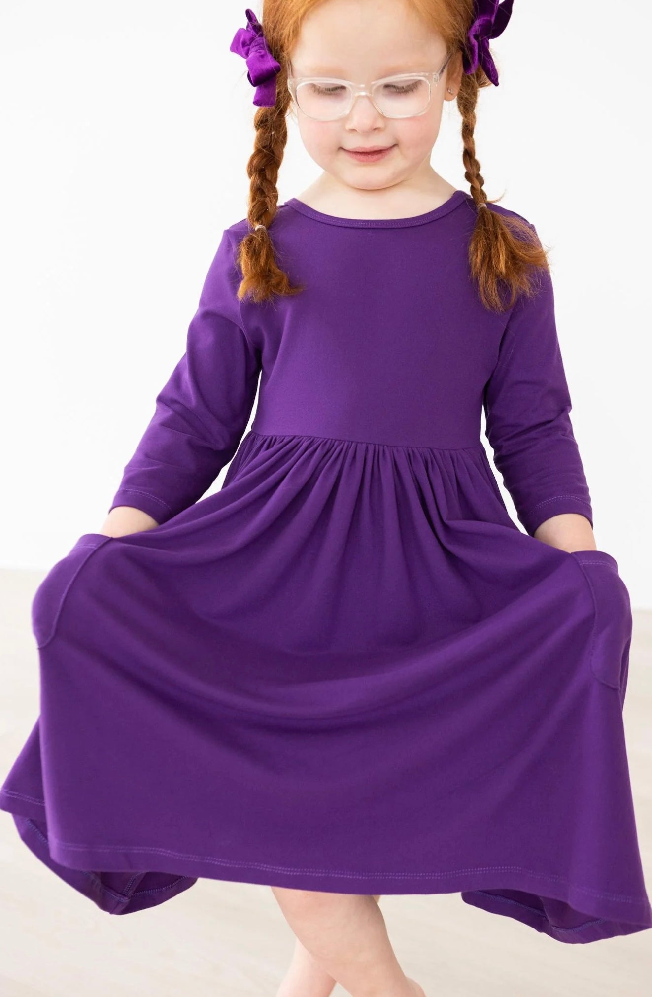 PURPLE 3/4 POCKET TWIRL DRESS