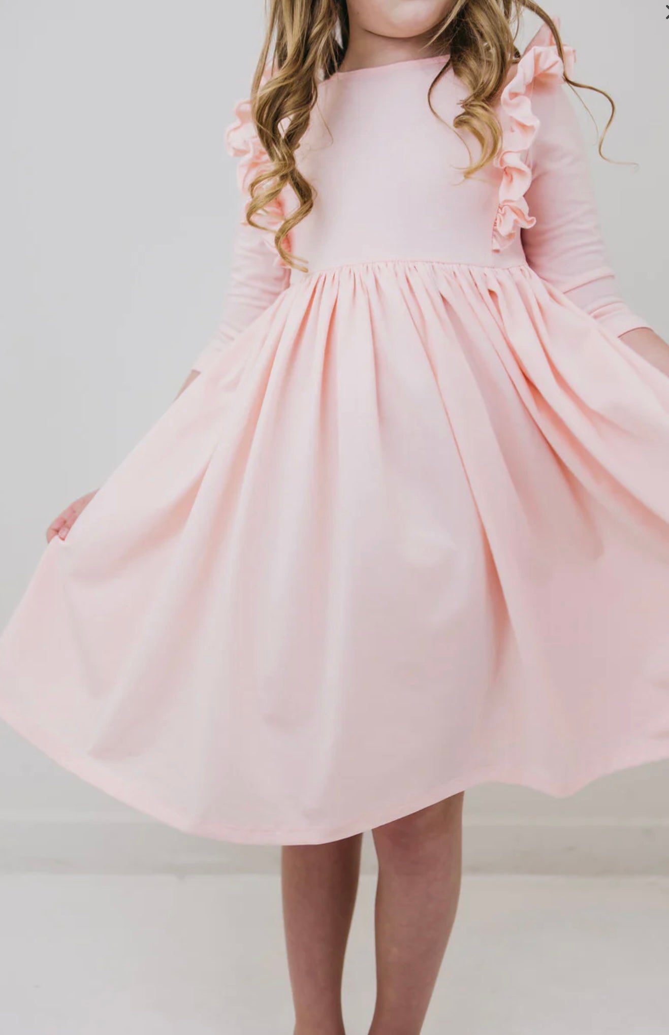 PETAL PINK 3/4 RUFFLE TWIRL DRESS