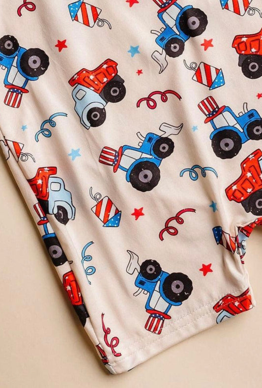 4TH OF JULY TRACTOR SHORTY ONE-PIECE