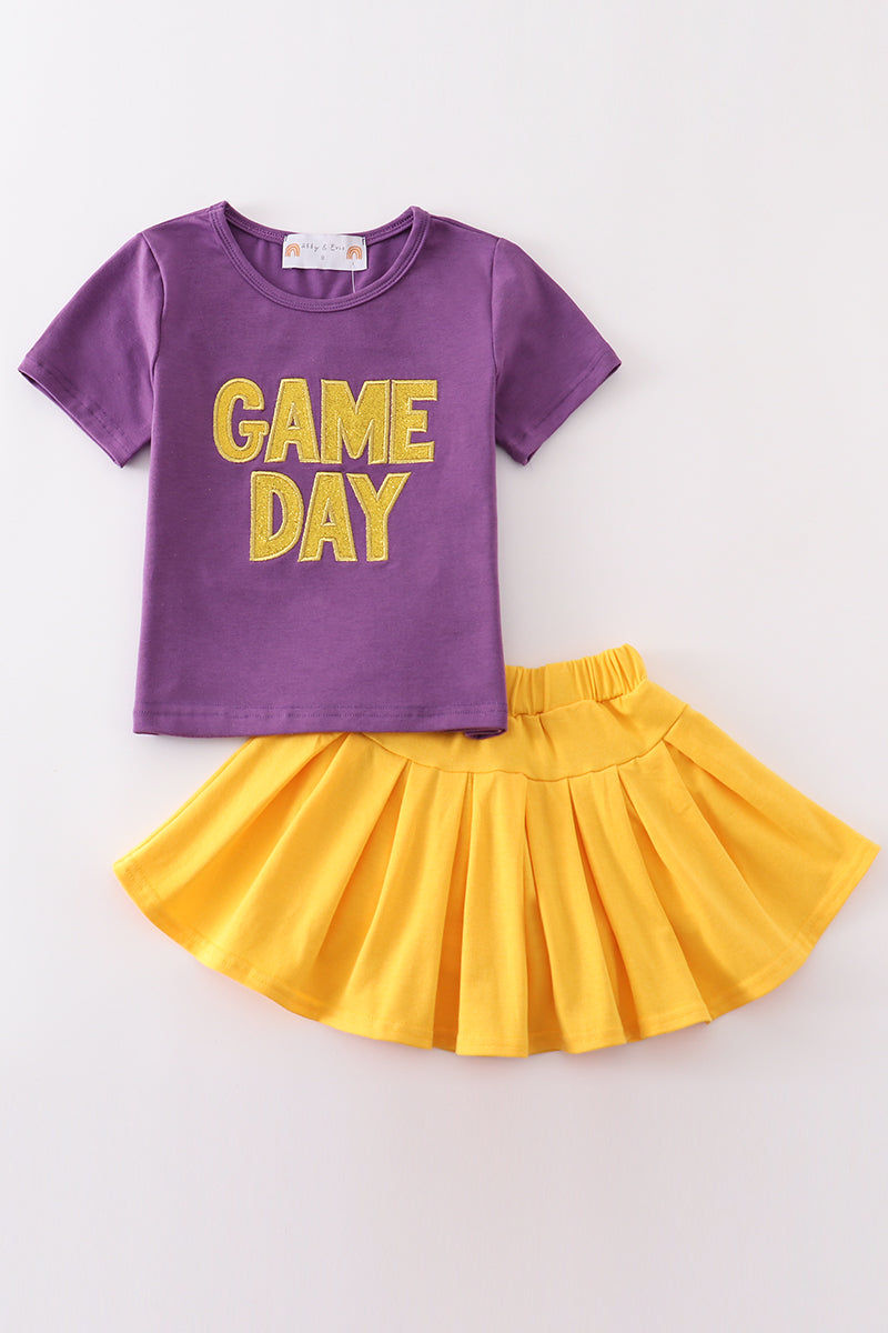 PURPLE LSU GLITTER APPLIQUÉ SKORT SET