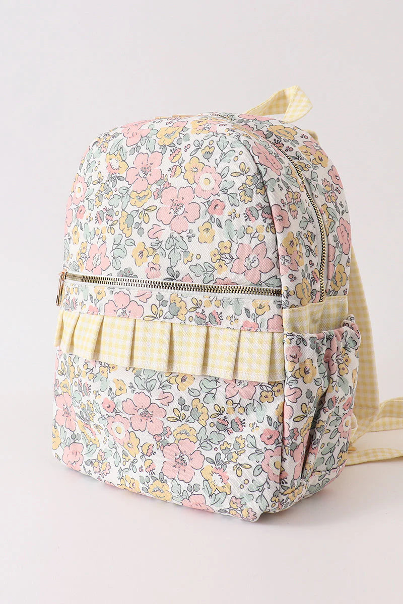 YELLOW FLORAL RUFFLE BACKPACK - SMALL